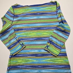 Lauren Ralph Lauren 3/4 Sleeve  Striped Shirt in Blue and Green